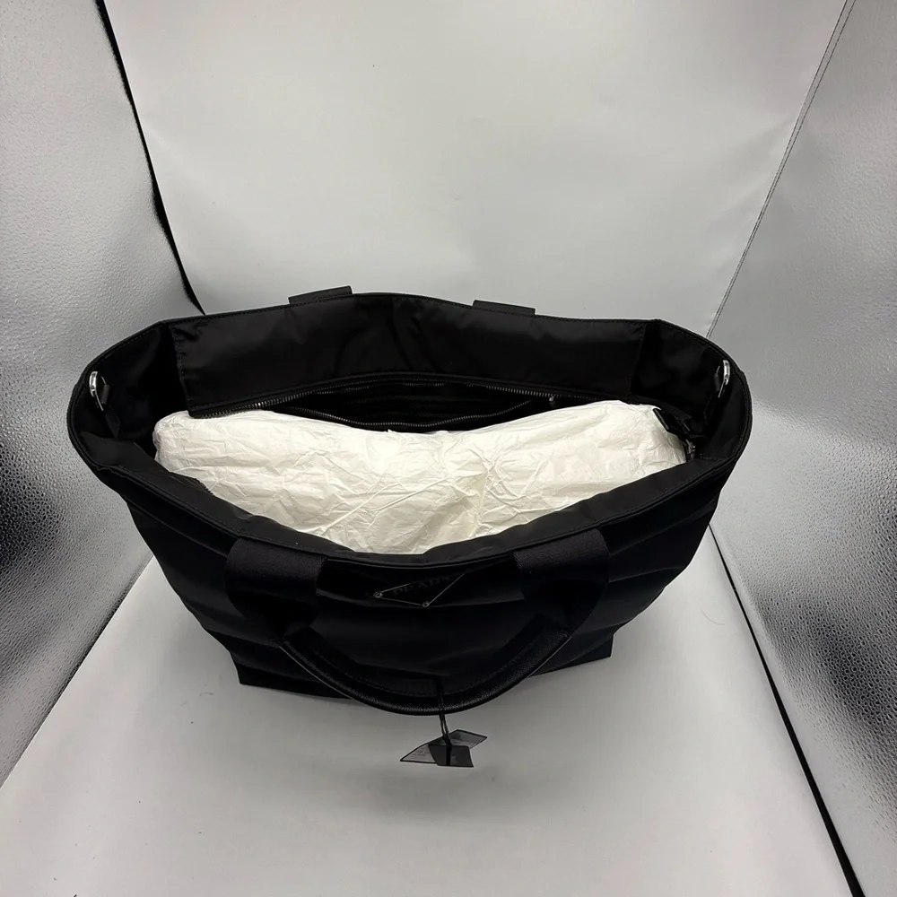 NWT PRADA Re-Nylon/ Leather Padded Large Black tote/ shopping Bag Crossbody mens - Picture 8 of 17